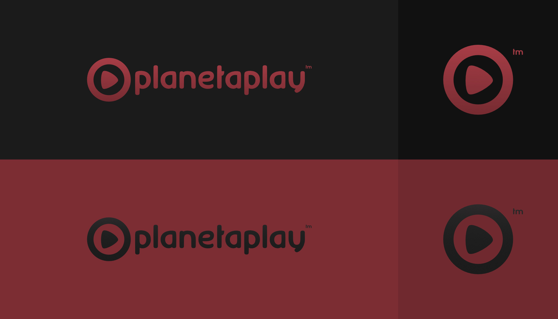 The final logo system. Both the full lockup and the standalone icon tested across dark and burgundy surfaces.